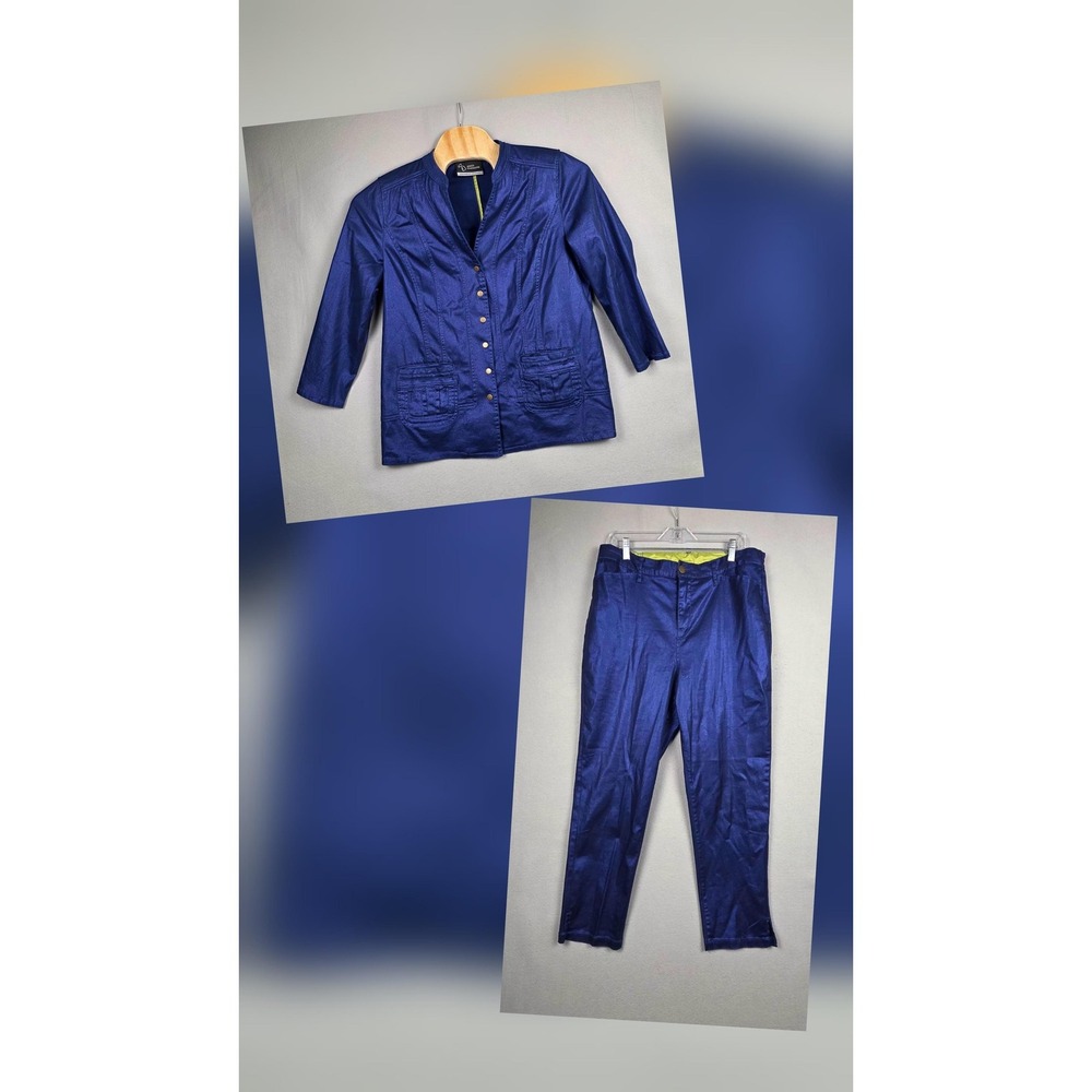Added Dimensions Catherines‎ Pantsuit Womens 0X/16W Blue 2 Piece Jacket Pants